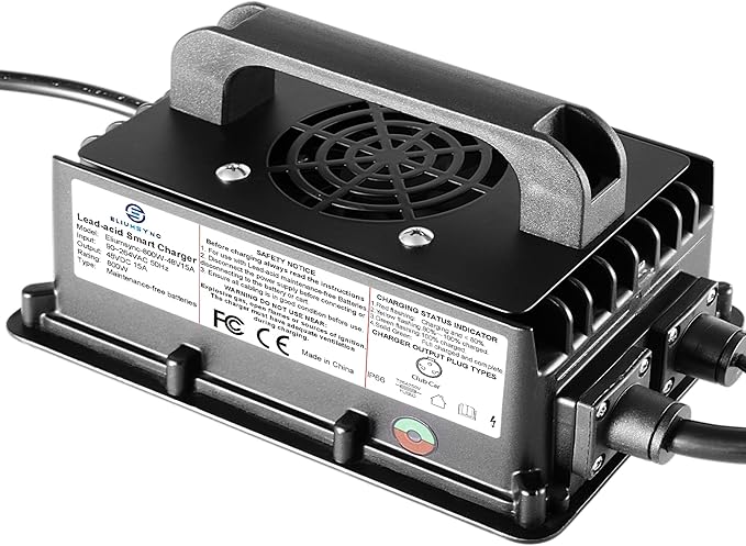 800W Lead Acid Battery Charger 48 Volt 15 AMP 3-Pin Round Plug Club Car Golf Carts