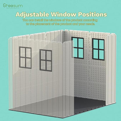 Greesum 8×8 FT Plastic Outdoor Storage Shed with Floor, Resin Sheds with Window and Lockable Door, Weather Resistant Organization for Garden, Lawn, Pool Supplies, Beige