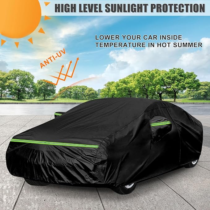 Waterproof Car Cover Compatible with Toyota Prius 2004-2025, Black 210T Inside Cotton Cover with Door Zippers for Snow Rain Dust Outdoor Protection