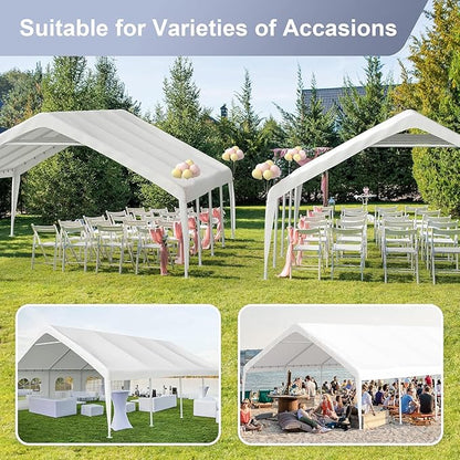 Morngardo 20'x26' Carports Clearance, Large Canopy Tent for Parties Heavy Duty Car Tent Metal Carport Portable Garage with Removable Sidewalls, White