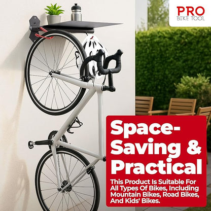 PRO BIKE TOOL Bike Storage Rack - Indoor Bike Rack for Bicycle and Accessories - Compact Steel Bike Holder - Easy Installation - Black and Red - Durable Metal Construction for Home or Garage