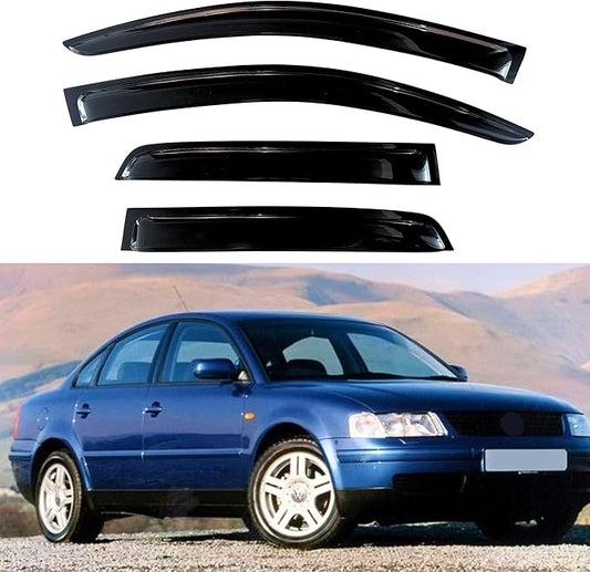 KPY Window Visor Compatible with Volkswagen (VW) Passat 1997-2005, Rain Guard Window Vent Deflectors Tape-On Style, 1997 1998 1999 2000 2001 2002 2003 2004 2005