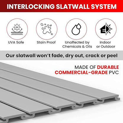 DLDIRECT Slatwall Panel Garage Wall Organizer: Heavy Duty Wall Mounted PVC Rack, Interlocking Slat Paneling for Garage Wall Storage, Slatwall Board, Slatwall Shelves System - 3 Color Samples