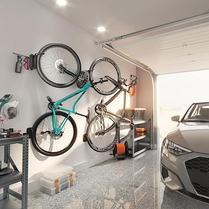 monTEK Swivel Bike Wall Mount, Bike Hangers for Garage, Bike Wall Mount with Two Extra Storage Hooks, Bike Hanger Wall Mount for Space Saving, Bike Rack Garage Holds Up to 77 lbs