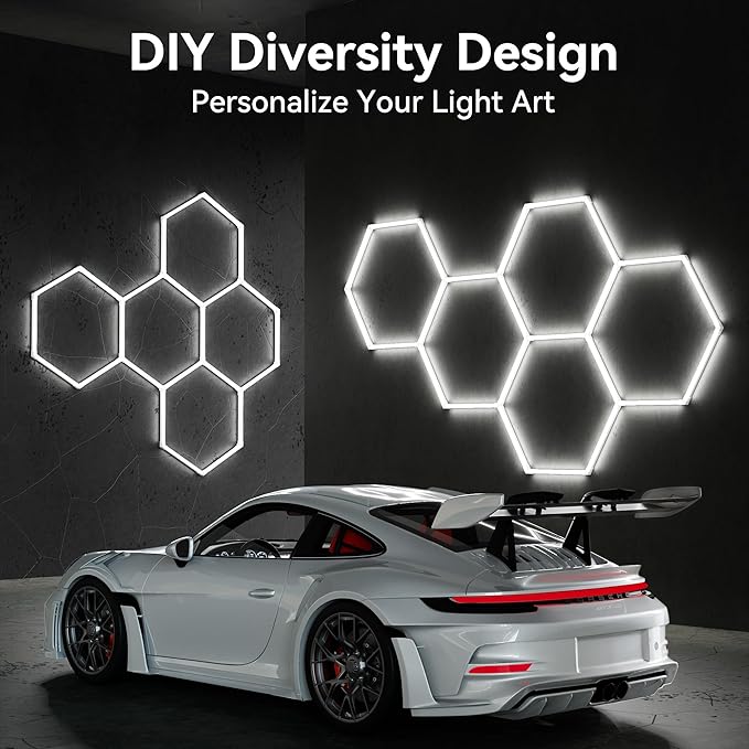 MODERN 11 Hexagon LED Garage Light, Ultra-Bright 6500K Natural White, 11 Grids for Garage, Mall, Shop, and Auto Detailing.