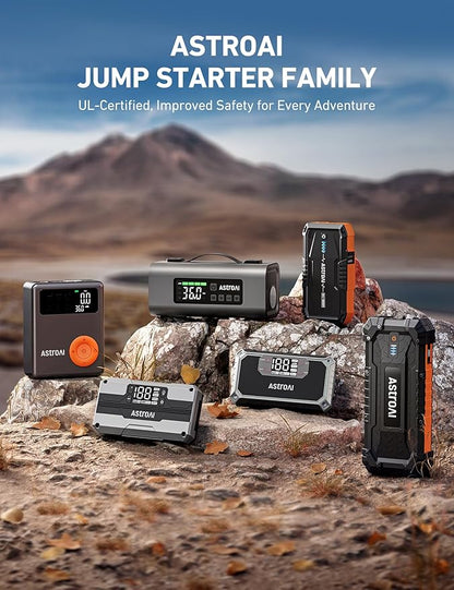 AstroAI Portable Car Jump Starter with Air Compressor, 150PSI 1750A Car Jumper Starter Battery Pack with Cordless Tire Inflator (7.5 Gas/5.0L Diesel), 12V Jump Box, Large LCD Display, Lights