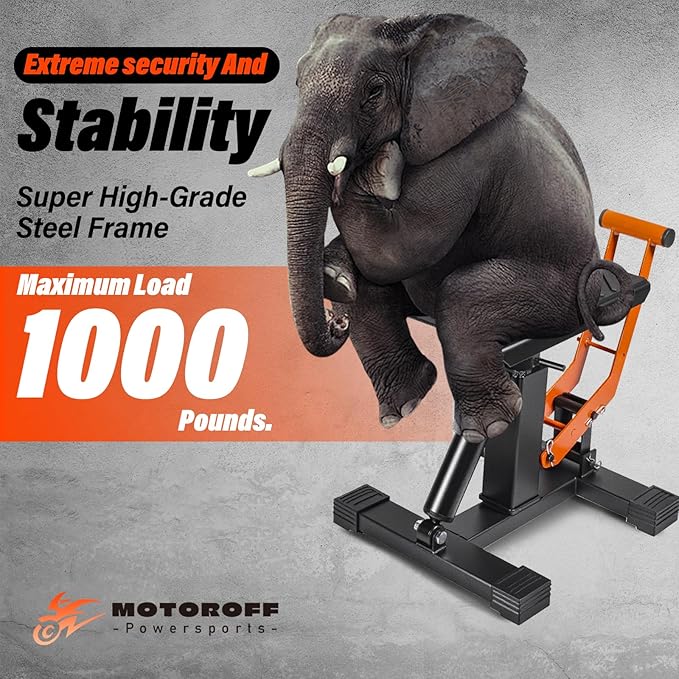 Adjustable Dirt Bike Stand & Powersport Jack 1000LBS Capacity, Heavy Duty Hydraulic Motorcycle Lift Stand & Center Stand for Maintenance, Dirt Bike Accessories for Garage & Shop (New-Orange)