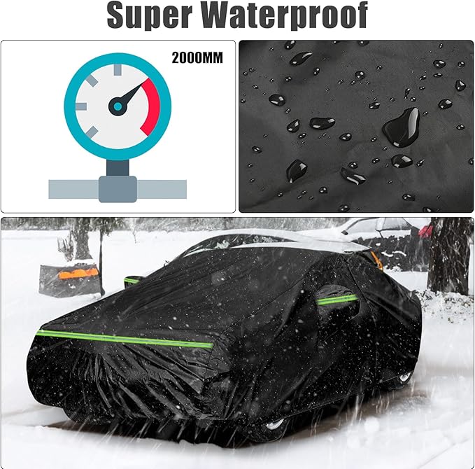 Waterproof Car Cover Compatible with Toyota Prius 2004-2025, Black 210T Inside Cotton Cover with Door Zippers for Snow Rain Dust Outdoor Protection