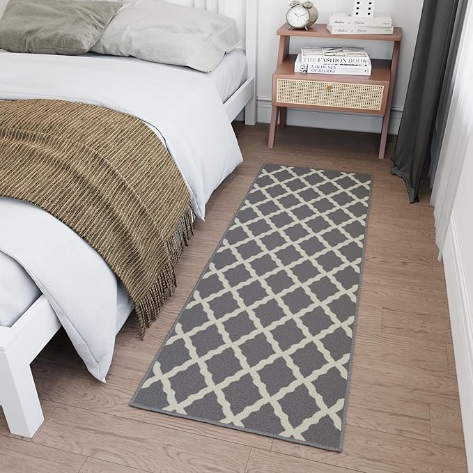 Ottomanson Hallway Runner Rug 20" x 59" Non Slip Trellis Area Rugs Easy to Clean Laundry Rug Runner Durable & Pet Friendly Floor Carpet Runners for Hallways Entryway Living Room Kitchen, Gray