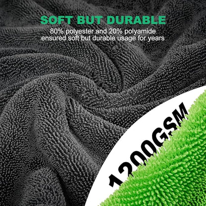 2 Pack Microfiber Towels for Cars, 1200 GSM Ultra-Soft Microfiber 36”x 24”& 16" x 16" Car Drying Towels Ultra-Absorbent Streak Free Premium Double Twisted-Loop Cleaning Cloth with Car Wash Mitt