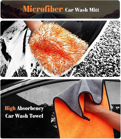 7PCS Motorcycle Cleaning Kit, 2-Size Bendable Wheel Brush, Tire and Chain Brush, Detailing Brush, Microfiber Towel and Car Wash Mitt for Car Wheels Motorcycle Dirt Bike Detailing Wash Kit