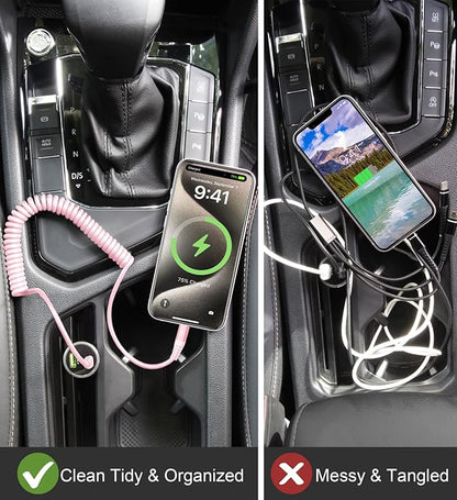 KIYODA USB C to Lightning Cable 3FTfor Car, Coiled iPhone Charger Fast Charging Short USBC Lightning iPhone Cord for iPhone14/13/12/11 Pro Max/iPad/CarPlay- 2Pack Pink