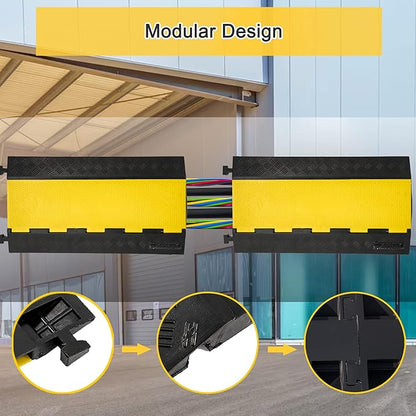 CXRCY 5 Channel Cable Protectors Ramp, 2Pack Cable Ramps,18000lbs Capacity Heavy Duty Rubber Driveway Traffic Speed Bumps Hose Cord Cable Protector Ramp for Wire/Hose/Pipe Hider