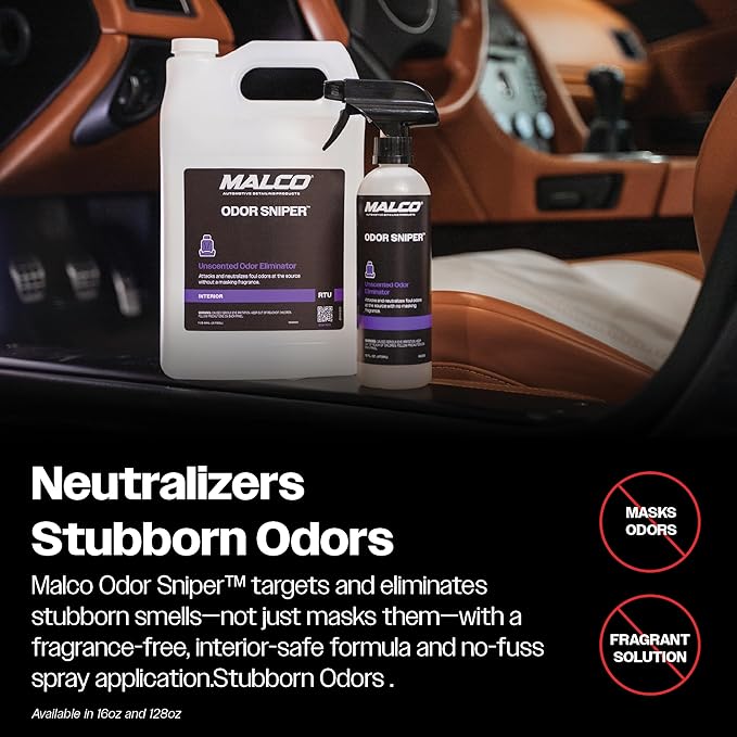 Malco Odor Sniper - Fragrance-Free Odor Eliminator for Car Interiors/Penetrates Odors at the Source/Chemically Neutralizes Foul Scents in Your Vehicle / 16 Oz. (199016)