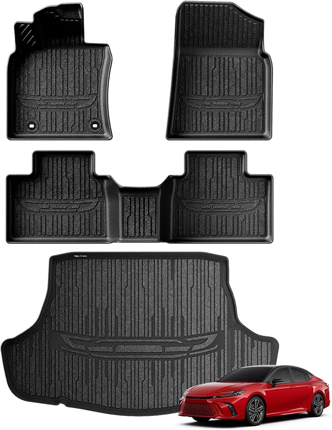 TripleAliners Floor Mats & Trunk Mat All Weather Liners Compatible with 2025 Toyota Camry (Include Hybrid) Accessories Carpets Liner TPE Custom Fit Protection Car (Floor Mats+Trunk Mat)