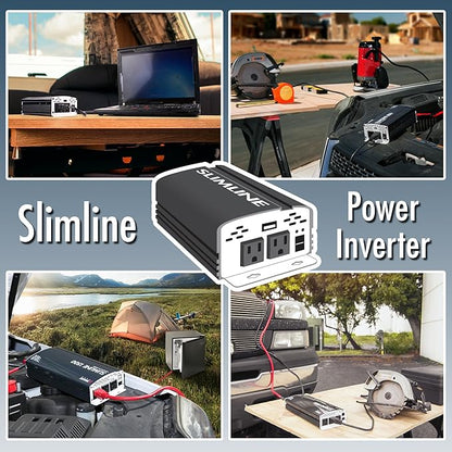 Wagan EL3718 800W Slim Line AC to DC Power Inverter 800W TrueRated Continuous 1600W Surge Power DC 12V to AC 110V Power Inverter with 2 AC Outlets and 2A USB Charging Port
