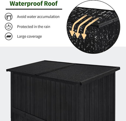 MCombo Outdoor Storage Cabinet, Wooden Storage Shed with Latch, Outside Garden Tool Shed with 2 Doors for Patio Yard Lawn, 1900 (Black, Large)