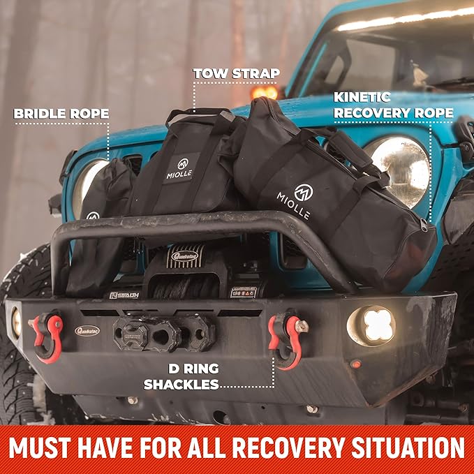 MiolleGear Kinetic Recovery Rope 1" x30' - Heavy Duty Offroad Snatch Strap - Includes 2 Soft Shackle for UTV, ATV, Truck, Car, Jeep, Tractor - Ultimate Recovery Gear