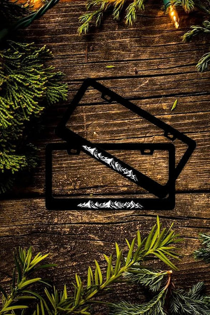 Mountains License Plate Frames - 2 Pcs Set 2 Holes Stainless Steel Metal Novelty Auto Car Accessories Decoration License Plate Frame Cover Size 6.3" x 12.2" Fit US Vehicles for Women Men Gift