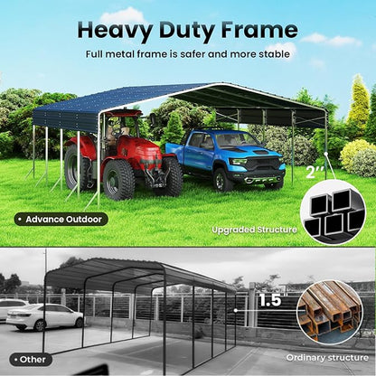 20x20' Heavy Duty Metal Carport – Sturdy Structure, All-Weather Protection, Easy Assembly for Cars, Trucks, Boats, Tractors, and Outdoor Storage (Grey, 20x20FT)
