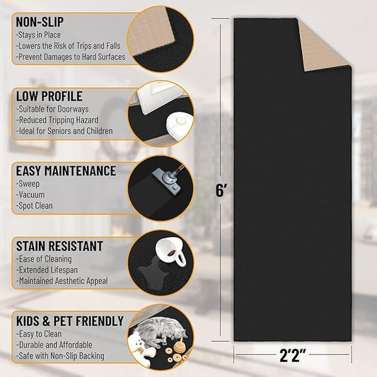 Ottomanson Hallway Runner Rug 2'2" x 6' Non Slip Solid Area Rugs Easy to Clean Laundry Rug Runner Durable & Pet Friendly Floor Carpet Runners for Hallways Entryway Living Room Kitchen, Black