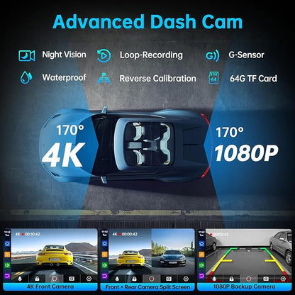 9" Wireless Apple CarPlay Android Auto Screen - 4K Dash Cam, GPS Navigation, HD Touchscreen, AirPlay, 1080P Backup Camera, Car Stereo - by Jataza