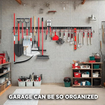 68" All Metal Garden Tool Organizer - Sturdy Garage Wall & Shed Organization System - Hooks for Shovel, Broom, Rake & More
