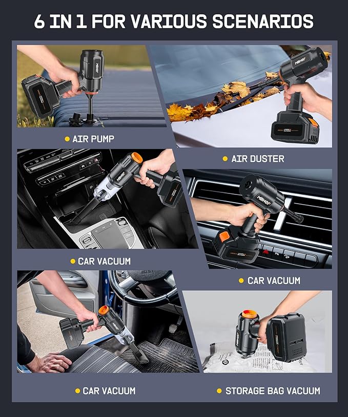 Car Vacuum Portable Cordless, High Power Suction & Blower, Wireless Handheld Vacuum Cleaner for Car, Home, Office, Pet(Deep Dark Black)