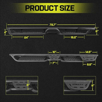 BINARY STAR Running Boards Compatible with Vehicle 2022-2025 Toyota Tundra Double Cab, Two-Stair Side Steps Nerf Bars. 6 Inch Tundra Black Step Bars Made with Carbon Steel.