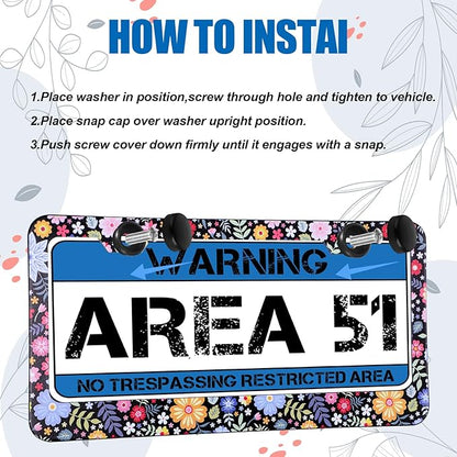 Flower License Plate Frame 2 Pcs Personalized Colorful Floral License Plate Frames with 2 Holes Screws Stainless Steel Car Plates Frame Universal Size: 12.4x6.3in Auto Parts Decoration