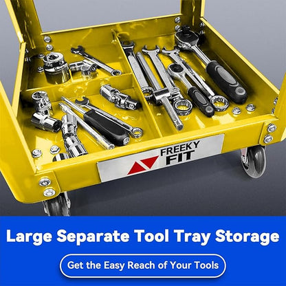 Rolling Creeper Garage Shop Seat for Men, Padded Mechanics Stool with Tool Tray Storage for Garage, Rolling Workshop Stool with Wheels, Auto Creeper Seat, 330 LBS Capacity, Heavy Duty,Yellow