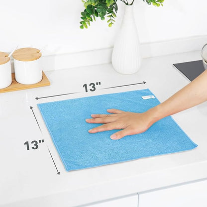 Blue Microfiber Cleaning Cloth 13"x13", Ultra Soft Absorbent Microfiber Cleaning Rags for Housekeeping Cleaning Supplies, Lint Free Reusable Cleaning Cloths for House Washable, Pack of 12