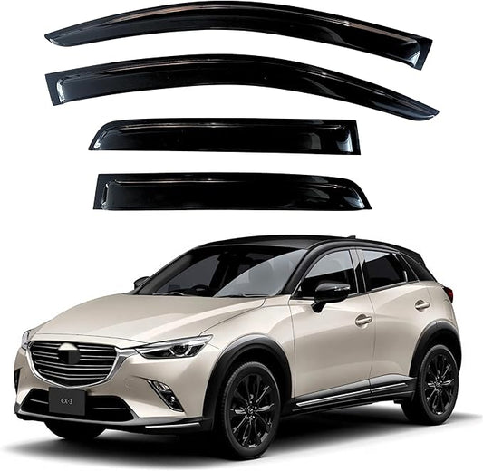 KPY Window Visor Compatible with Mazda CX-3 2016-2021 (CX3), 4PC Rain Guard Side Window Vent Deflectors Tape-On Mugen Style, 2016 2017 2018 2019 2020 2021