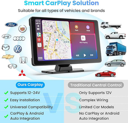 BIGASUO Apple Carplay & Android Auto Screen for Car 4K Dash Cam, 9" HD Touchscreen with 1080P Backup Camera, GPS Navigation/Mirror Link/Voice Control/Bluetooth Fits All Cars
