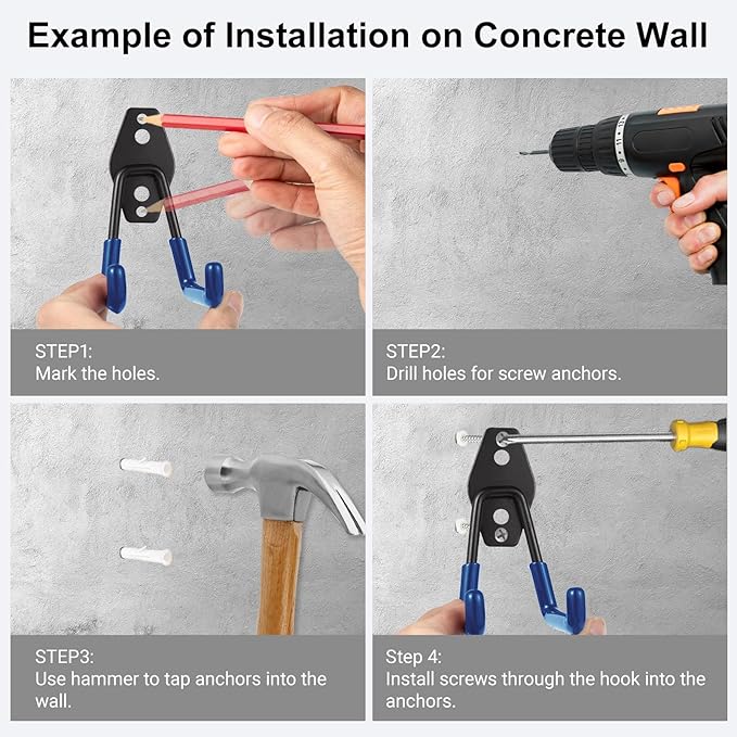 Garage Hook Heavy Duty Wall Storage Hangers, 32 Pack Garage Storage Hooks Steel Tool Blue for Ladders, Ropes, Garden Tools