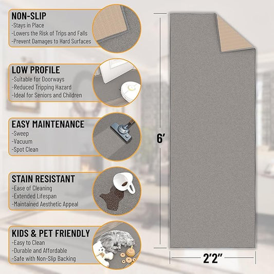 Ottomanson Hallway Runner Rug 2'2" x 6' Non Slip Solid Area Rugs Easy to Clean Laundry Rug Runner Durable & Pet Friendly Floor Carpet Runners for Hallways Entryway Living Room Kitchen, Gray