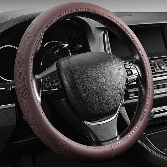 【2025 Model】 Breathable Soft Leather Car Steering Wheel Cover for Men Women, Non-Slip, Comfortable,Universal 15 inches Steering Wheels, Brown