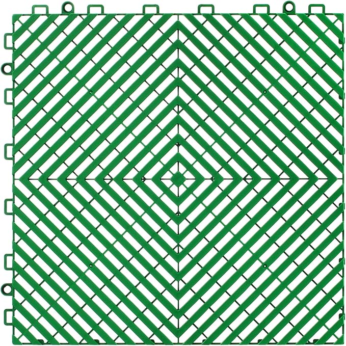 VEVOR Interlocking Drainage Mat, 50 Pcs Modular Interlocking Cushion, 12” x 12” Splicing Drainage Mats, Non-Slip Green PP Drainage Floor Tile and Shower Mat, for Garage, Garden, Kitchen & Outdoor