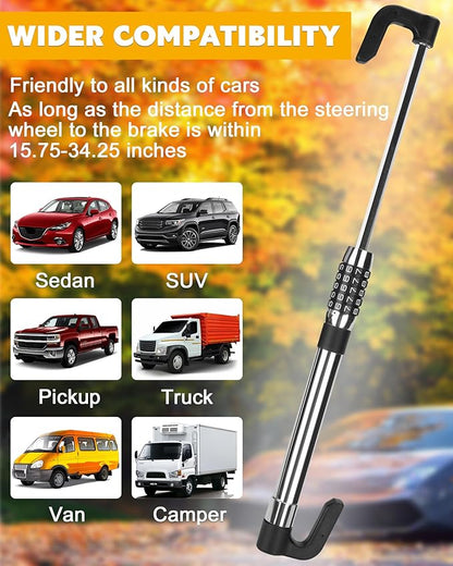 Tevlaphee Steering Wheel Lock Anti Theft Device Retractable Brake Pedal Lock Keyless Password 5 Coded Combination Anti Theft Car Security Device Heavy Duty Universal Fit for Vehicle Car Truck Van SUV