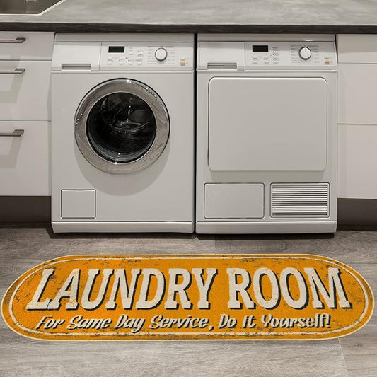 Ottomanson 20" x 59" Oval Laundry Room Rug - Non-Slip Mat for Laundry & Mudroom - Durable, Stain-Resistant, and Easy to Clean Perfect for High-Traffic Areas - Runner Rug for Entryway Bathroom, Yellow