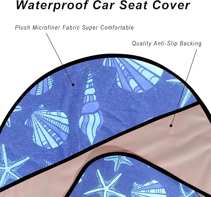 Car Seat Cover Protector Front Seats,for Gym Workout,Running,Swimming,Beach and Hiking,Waterproof Sweat Towel Bucket Seat Covers for Cars SUV Trucks (Conch Shells Starfish, 1Pcs)
