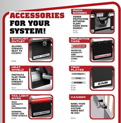Rock Tamers 3" Official Mudflap System 00112 - 3" Hitch Receiver, Check Measurements - Hitch Mounted Mud Flaps to Protect What You Tow - Removeable and Adjustable - Black/Stainless Steel - 1 System