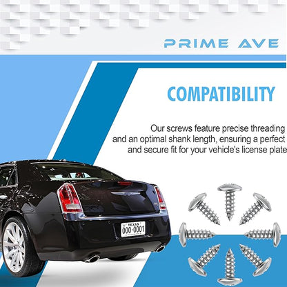 Stainless Steel License Plate Screws for License Plates, Frames, Covers - Rust Proof Licence Plate Screw Set for Front/Rear - Compatible with Chrysler Dodge Jeep & Ram (Pack of 8)