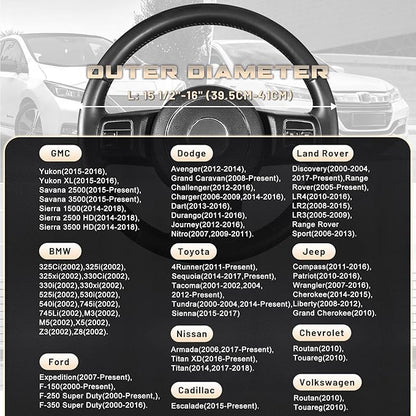 SEG Direct Car Steering Wheel Cover for F-150 Tundra Range Rover 15.5-16 inch, Black and Beige Microfiber Leather