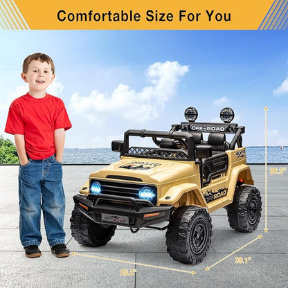 Garvee 12V Kids Ride On Truck Car with Remote Control - Electric Ride On Toys for Toddlers, Spring Suspension, 3 Speeds, LED Lights, Bluetooth Music & Parent Safety Brake