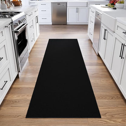 Ottomanson Hallway Runner Rug 1'10" x 12' Non Slip Solid Area Rugs Easy to Clean Laundry Rug Runner Durable & Pet Friendly Floor Carpet Runners for Hallways Entryway Living Room Kitchen, Black