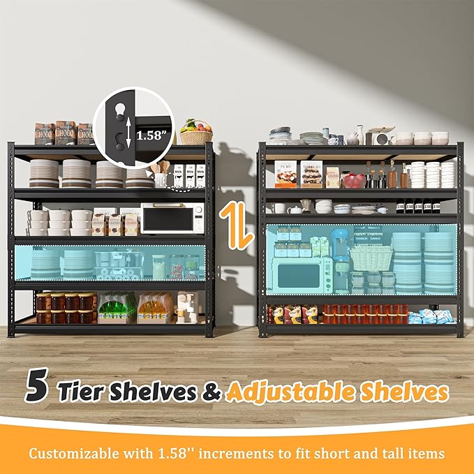 MUPATER 47.83" W x 23.82" D x 72.05" H Metal Storage Shelf, 5 Tier Adjustable Garage Shelving Unit, Standing Utility Rack for Warehouse Kitchen