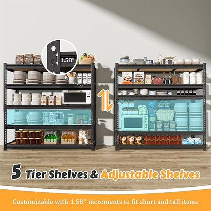 MUPATER 47.83" W x 23.82" D x 72.05" H Metal Storage Shelf, 5 Tier Adjustable Garage Shelving Unit, Standing Utility Rack for Warehouse Kitchen