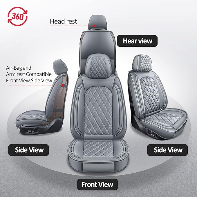 MIROZO 2PCS Ram Seat Cover,Front Seat Covers for Dodge Ram Truck Accessories Compatible with 2009-2025 RAM 1500 2500 3500 Pickup Crew Quad Cab (2PCS Front,Gray)