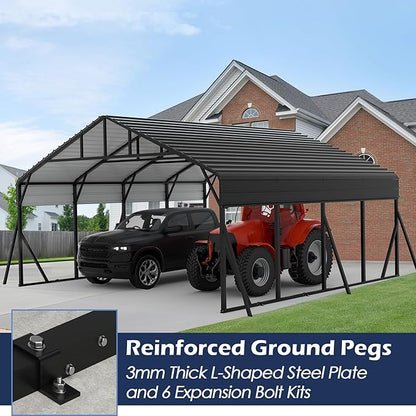 Xilingol Metal Carport, Heavy Duty Carport Canopy with Galvanized Steel Frame and Roof, Outdoor Storage Shed, Car Tent Garage Shelter for Pickup, Truck, Boat and Tractor, Grey (20x20 FT Black)